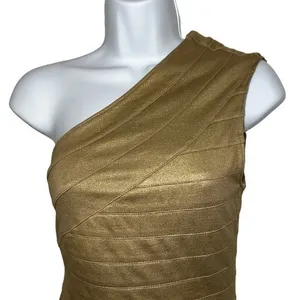 EXPRESS Shimmery Gold One Shoulder Bandage Mini Dress NWT $89 Size‎ XS thumbnail 3