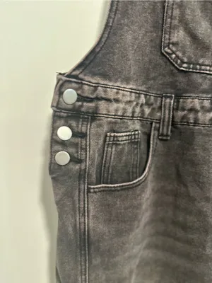 Black denim overalls jumpsuit Sz:L acid washed relaxed fit wide leg Baggy. thumbnail 10