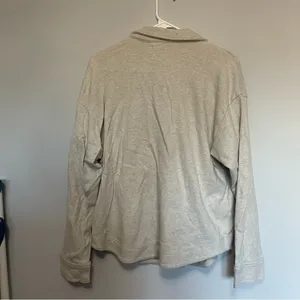Madewell Brushed Cotton Button Up Cream Shacket Sweater Over Jacket thumbnail 5