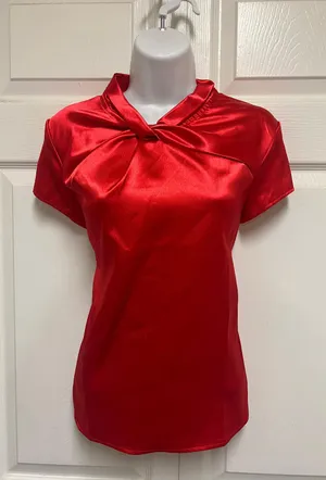 SheIn VCAY Red Twist Front Keyhole Back Satin Blouse thumbnail 4