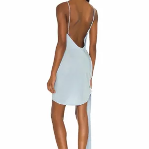 NBD Light Blue One-Shoulder Satin Mini Dress with Side Tie thumbnail 4