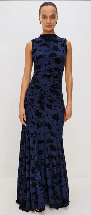 Rails Cosmos Floral Ruched Mesh Maxi Dress Navy Floral Wedding Guest Dress S thumbnail 1