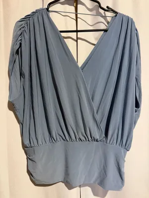 White House Black Market Blue Draped Surplice Ruched Waist Top thumbnail 1