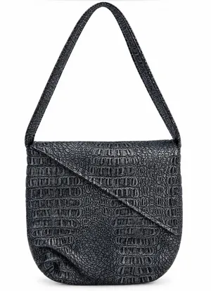 Black Crocodile Embossed Shoulder Bag Handbag thumbnail 1
