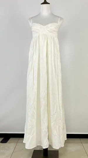 NWOT Farm Rio Linen Blend White Sleeveless Maxi Dress Size XS thumbnail 5