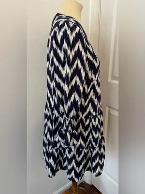 Tuckernuck Pomander Place Navy Ikat Kenzo Dress Empire Waist Swing Tiered XS thumbnail 4