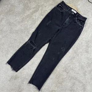 Abercrombie & Fitch Curve Love The Mom High Rise Skinny Jean Black Destroy 26 2R thumbnail 4