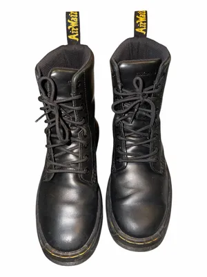 Dr. Martens Black Leather Combat Boots with Yellow Stitching thumbnail 2