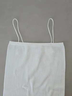 Zara White Ribbed Spaghetti-Strap Bodysuit Square Neckline Size M/L thumbnail 4