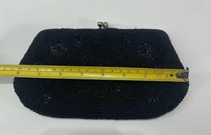 Vtg Beaded Blk Evening Bag Clutch Purse Kiss Lock Hand Made Gypsy Goth Whimsical thumbnail 7