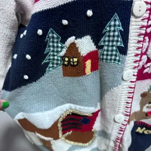 Crystal Kobe Ugly Christmas Sweater Cardigan Presents Sleigh Snowflake Noel thumbnail 3