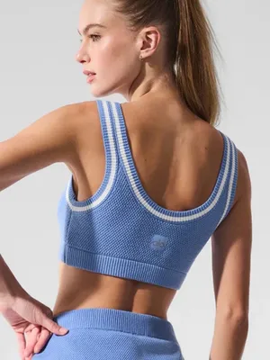 ALO Yoga NWT Tennis Club Sweater Knit Bra Crystal Clear Blue White Size M thumbnail 2