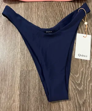 Quince Italian High-Leg Bikini Bottom Deep Navy Size S NWT! thumbnail 1