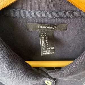 Forever 21 Crop Top Polo Shirt Cat Embroidery‎ Short Sleeve Navy S thumbnail 4