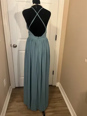 Formal blue bridesmaid cocktail sundress thumbnail 3