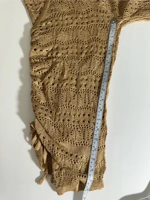 CUPSHE Open knit Beige Drawstring Crochet Beach Cover-Up Womens Top Sz Small thumbnail 7