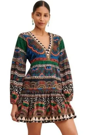 FARM Rio Safari Tiger Printed V-Neck Tunic /‎ Flowy Mini Dress Size Small thumbnail 1