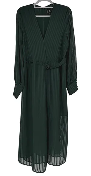 Bardot Womens Emerald Green Striped Midi Dress Sheer‎ Long Sleeve Size 8 thumbnail 1