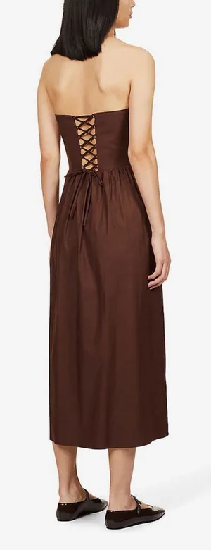 Reformation Buckley Strapless Midi Dress Brown Stretch Organic Cotton Size 2 New thumbnail 1