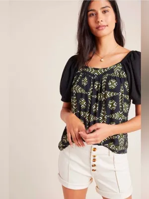 Maeve By Anthropologie Catania Shimmer Puff Sleeve Top Size XS thumbnail 2