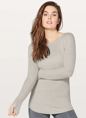 Lululemon Cabin Yogi Long Sleeve Knit Sweater Heathered Light Grey Size Small thumbnail 1
