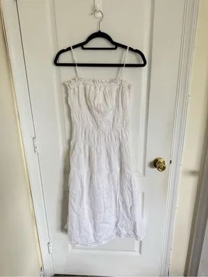 FRAME White Smocked Midi Dress thumbnail 2
