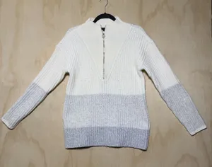 Talbots Sweater Womens Small Gray Colorblock 1/4‎ Zip Long Sleeves Ribbed thumbnail 1