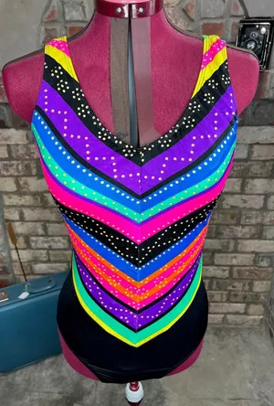 one piece swimsuit Sun streak Vintage 1990s pink purple green blue thumbnail 1