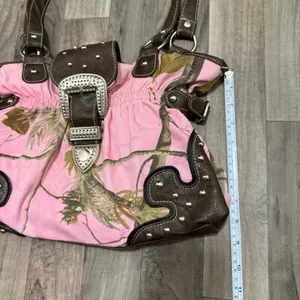 Realtree Pink Camo Western Shoulder Bag Studded Rhinestone Buckle Purse Y2K thumbnail 3