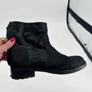 Tory Burch Selena distressed suede leather moto boots black zip close TB size 8 thumbnail 6