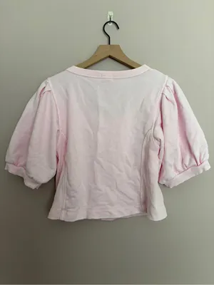 Aerie Seams Right Light Pink Puff Sleeve Cropped Sweatshirt Top Medium thumbnail 3
