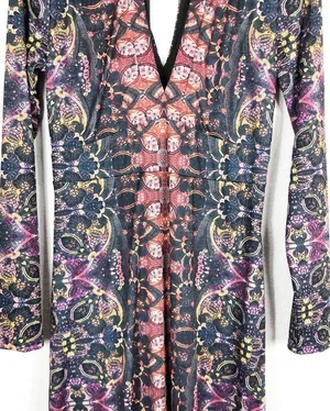 Free People Cabaret Long Sleeve Maxi Dress Medium Sunrise Combo Stretch thumbnail 9