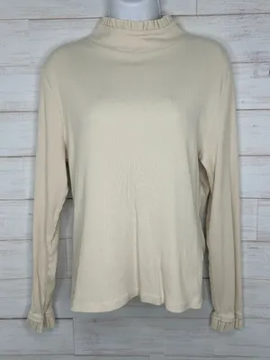 NWOT J. Crew Womens Vintage Rib Ruffle Mockneck in Ivory Size XL thumbnail 2