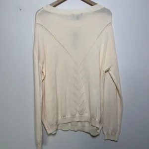 NEW Lulus Women Cotton Sweater XL Cream Pointelle Chevron Knit Oversized Light thumbnail 7