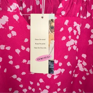 Dokotoo Top Womens XL Pink Alicia Floral Print Smocked Chiffon Blouse Bohemian thumbnail 5