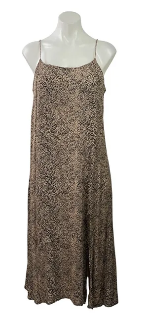 MNG Mango Beige Leopard Animal Print Sleeveless Slit Cami Tank Midi Dress Size 6 thumbnail 1