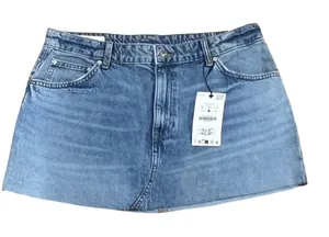 ZARA Denim Mini Skirt Womens Size L Blue Wash Button Closure 5-Pocket thumbnail 1