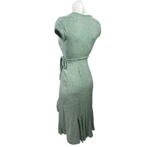 Abercrombie & Fitch Green Floral Ruffle Asymmetric V-neck Midi Wrap Dress Sz 2XS thumbnail 2