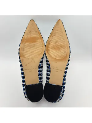 Ann Taylor Tweed Block Heel Pointed Toe Houndstooth Pumps Blue Black Size 8M thumbnail 6