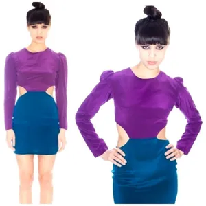 Naven Dress Women Small Purple Turquoise Silk Long Sleeve Cut Out Mini Revolve thumbnail 2