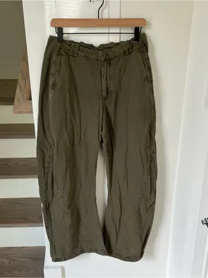 Free People Spotlight Washed Barrel Chino Trousers Pants in Dusty Olive NWT thumbnail 3