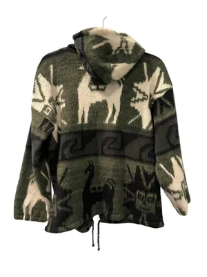 VTG Gensis Alpaca Wool Hooded Sweater Jacket Llama Aztec Green Small Stretch thumbnail 2