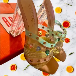 SLASH-10 Rainbow RHINESTONE HIGH HEEL Women – Nude Patent Size 7 thumbnail 3