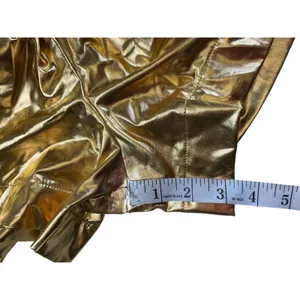 Queen‎ of Sparkles Gold Metallic Smocked High Waist Flared Shorts Womens XS thumbnail 5