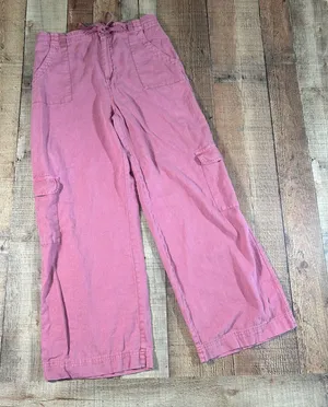 Sincerely Jules Cargo Pants Womens L Dusty Rose Linen Look Drawstring Wide Leg thumbnail 1