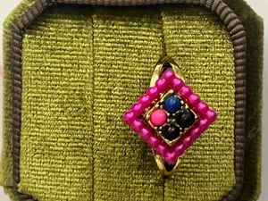 Vintage/Bohemian Design Stainless Steel Golden w/ Multicolor Beads Ring S 9 thumbnail 2