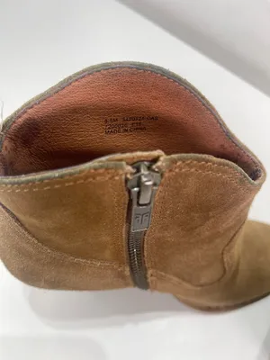 Frye Madeline High Heel Short Ankle Boots Women 8.5M Suede Zip Tan Boho Cowgirl thumbnail 5