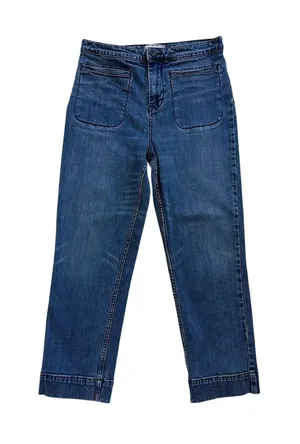 Free People Straight High Rise Tapered Cropped Denim Blue Jeans Size 29 thumbnail 1