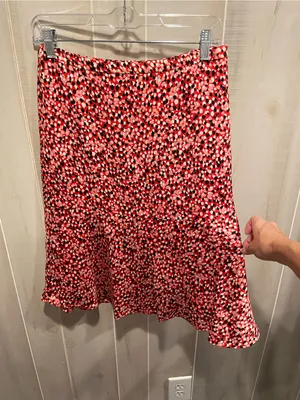 Cute Talbots silky spotted lined flare skirt pink red confetti fun thumbnail 3