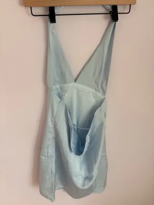 Blue satin halter dress thumbnail 2